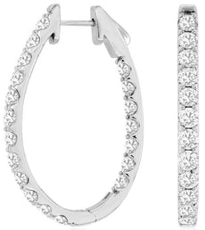 5.0CT DIAMOND 14KT WHITE GOLD ROUND INSIDE OUT OVAL HUGGIE HOOP HANGING EARRINGS