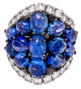 12.84CT DIAMOND & AAA CABOCHON SAPPHIRE 18KT WHITE GOLD 3D OVAL & ROUND FUN RING