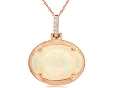 3.63CT DIAMOND & AAA OPAL 14KT ROSE GOLD OVAL MATTE & SHINY FUN FLOATING PENDANT