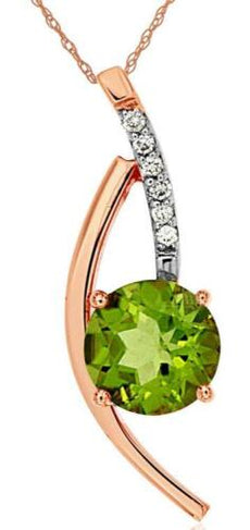 1.55CT DIAMOND & AAA PERIDOT 14KT ROSE GOLD 3D CRISS CROSS LOVE FLOATING PENDANT