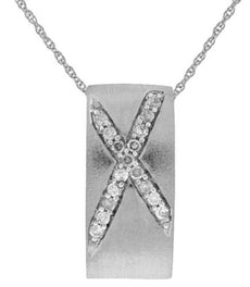 ESTATE .12CT DIAMOND 14K WHITE GOLD ROUND MATTE & SHINY RECTANGULAR LOVE PENDANT
