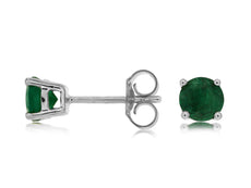 ESTATE .90CT AAA EMERALD 14KT WHITE GOLD 3D ROUND CLASSIC 4 PRONG STUD EARRINGS