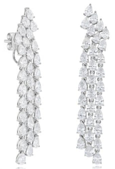 EXTRA LARGE 10.23CT DIAMOND 18K WHITE GOLD PEAR SHAPE MULTI ROW HANGING EARRINGS