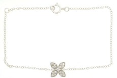 ESTATE .16CT DIAMOND 14KT WHITE GOLD 3D FOUR LEAF CLOVER FLOWER LOVE BRACELET