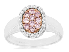 .46CT WHITE & PINK DIAMOND 14KT WHITE & ROSE GOLD CLUSTER OVAL ANNIVERSARY RING