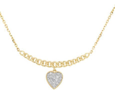 ESTATE .13CT DIAMOND 14KT YELLOW GOLD CLASSIC MULTI LINK HEART BAR LOVE NECKLACE