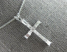 .35CT DIAMOND 14KT WHITE GOLD 3D ROUND & BAGUETTE CLASSIC CROSS PENDANT #27675