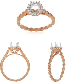 .17CT DIAMOND 14K WHITE & ROSE GOLD 3D ROUND FILIGREE SEMI MOUNT ENGAGEMENT RING