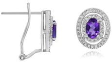 1.11CT DIAMOND & AAA AMETHYST 14KT WHITE GOLD OVAL & ROUND DOUBLE HALO EARRINGS