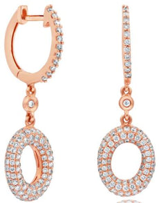 ESTATE 1.15CT DIAMOND 14KT ROSE GOLD ROUND CLASSIC OVAL HUGGIE HANGING EARRINGS