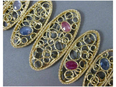 ANTIQUE EXTRA LARGE MULTI COLOR SAPPHIRE 14KT YELLOW GOLD 3D GRADUATING BRACELET