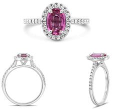 1.28CT DIAMOND & AAA PINK SAPPHIRE 18KT WHITE GOLD OVAL & ROUND ENGAGEMENT RING