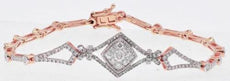 1.10CT DIAMOND 14K WHITE & ROSE GOLD 3D CLUSTER ROUND SQUARE FUN TENNIS BRACELET