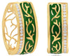 WIDE .33CT DIAMOND & GREEN ENAMEL 18K YELLOW GOLD OPEN FILIGREE HANGING EARRINGS