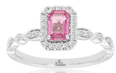 .96CT DIAMOND & AAA PINK SAPPHIRE 14KT WHITE GOLD 3D EMERALD CUT ENGAGEMENT RING