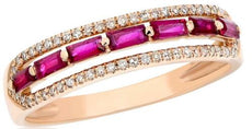 .57CT DIAMOND & AAA RUBY 14KT ROSE GOLD 3D ROUND & EMERALD CUT 7 STONE FUN RING