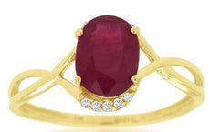1.24CT DIAMOND & AAA RUBY 14KT YELLOW GOLD 3D OVAL & ROUND INFINITY LOVE RING