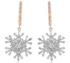 1.0CT DIAMOND 14KT WHITE & ROSE GOLD ROUND & BAGUETTE SNOWFLAKE HANGING EARRINGS