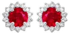 ESTATE .79CT DIAMOND & AAA RUBY 14KT WHITE GOLD ROUND HALO FLOWER STUD EARRINGS