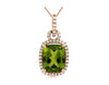 4.55CT DIAMOND & AAA PERIDOT 14K ROSE GOLD CUSHION & ROUND HALO FLOATING PENDANT