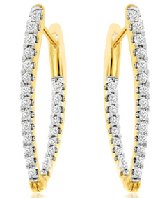 ESTATE .55CT DIAMOND 14K 2 TONE GOLD 3D V SHAPE INSIDE OUT HOOP HANGING EARRINGS