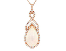 2.43CT DIAMOND & AAA OPAL 14K ROSE GOLD PEAR SHAPE & ROUND INFINITY LOVE PENDANT
