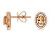 .73CT DIAMOND & AAA MORGANITE 14KT ROSE GOLD 3D OVAL & ROUND HALO STUD EARRINGS