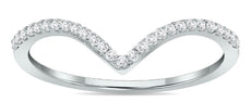 ESTATE .13CT DIAMOND 14KT WHITE GOLD 3D CLASSIC ROUND V SHAPE LOVE RING