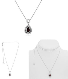 1.58CT DIAMOND & AAA RUBY 18K WHITE GOLD 3D PEAR SHAPE & ROUND LOVE NECKLACE