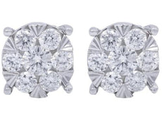 ESTATE .67CT DIAMOND 14KT WHITE GOLD 3D CLASSIC INVISIBLE FLOWER STUD EARRINGS