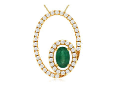 .77CT DIAMOND & AAA EMERALD 14KT YELLOW GOLD ROUND & OVAL HALO FLOATING PENDANT