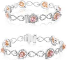 2.83CT WHITE & PINK DIAMOND 18K WHITE & ROSE GOLD 3D PEAR SHAPE & ROUND BRACELET