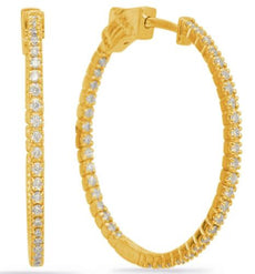 LARGE .72CT DIAMOND 14KT YELLOW GOLD 3D ROUND INSIDE OUT HOOP HANGING EARRINGS