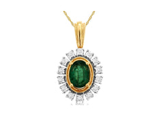 .77CT DIAMOND & AAA EMERALD 14K YELLOW GOLD ROUND & OVAL FLOWER FLOATING PENDANT