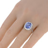 LARGE 6.24CT DIAMOND & AAA SAPPHIRE 18KT WHITE GOLD CUSHION HALO ENGAGEMENT RING