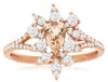 .80CT DIAMOND & AAA MORGANITE 14KT ROSE GOLD PEAR SHAPE & ROUND FLOWER LOVE RING