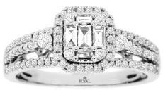 .66CT DIAMOND 14KT WHITE GOLD 3D ROUND & BAGUETTE CLUSTER SQUARE HALO LOVE RING