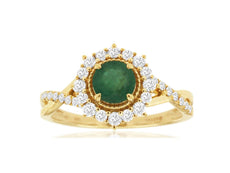 1.04CT DIAMOND & AAA EMERALD 14KT YELLOW GOLD 3D HALO INFINITY FLOWER LOVE RING