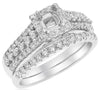 .85CT DIAMOND 14KT WHITE GOLD SQUARE HALO SEMI MOUNT ENGAGEMENT WEDDING RING SET
