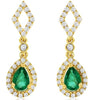 1.24CT DIAMOND & AAA EMERALD 14KT YELLOW GOLD PEAR SHAPE HALO HANGING EARRINGS