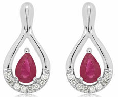 ESTATE 1.02CT DIAMOND & AAA RUBY 14KT WHITE GOLD 3D PEAR SHAPE HANGING EARRINGS