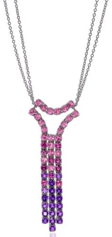 3.01CT AAA PINK TOURMALINE & AMETHYST 18KT WHITE GOLD 3D CHANDELIER FUN NECKLACE