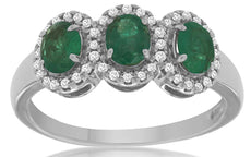 1.21CT DIAMOND & AAA EMERALD 14KT WHITE GOLD OVAL & ROUND HALO ANNIVERSARY RING
