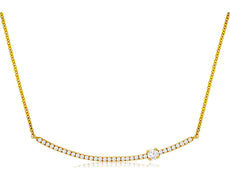 ESTATE .16CT DIAMOND 14KT YELLOW GOLD 3D CLASSIC SOLITAIRE BAR LOVE NECKLACE