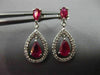 ESTATE 1.50CT DIAMOND & AAA RUBY 14KT WHITE GOLD TEAR DROP PEAR HANGING EARRINGS