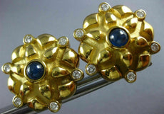 ESTATE EXTRA LARGE 3.70CT DIAMOND & AAA SAPPHIRE 18K YELLOW GOLD FLOWER EARRINGS