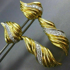 ESTATE EXTRA LARGE 1.50CT DIAMOND 18K 2 TONE GOLD 3D MULTI WAVE HANGING EARRINGS
