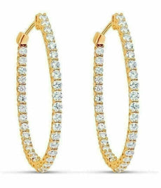 ESTATE 2.92CT DIAMOND 18KT YELLOW GOLD 3D OVAL INSIDE OUT HOOP HANGING EARRINGS