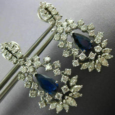 ESTATE LARGE 4.42CT DIAMOND & AAA SAPPHIRE 14KT WHITE GOLD 3D HANGING EARRINGS
