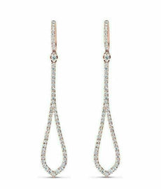 ESTATE LARGE 1.75CT DIAMOND 18KT ROSE GOLD ELONGATED TEAR DROP HANGING EARRINGS